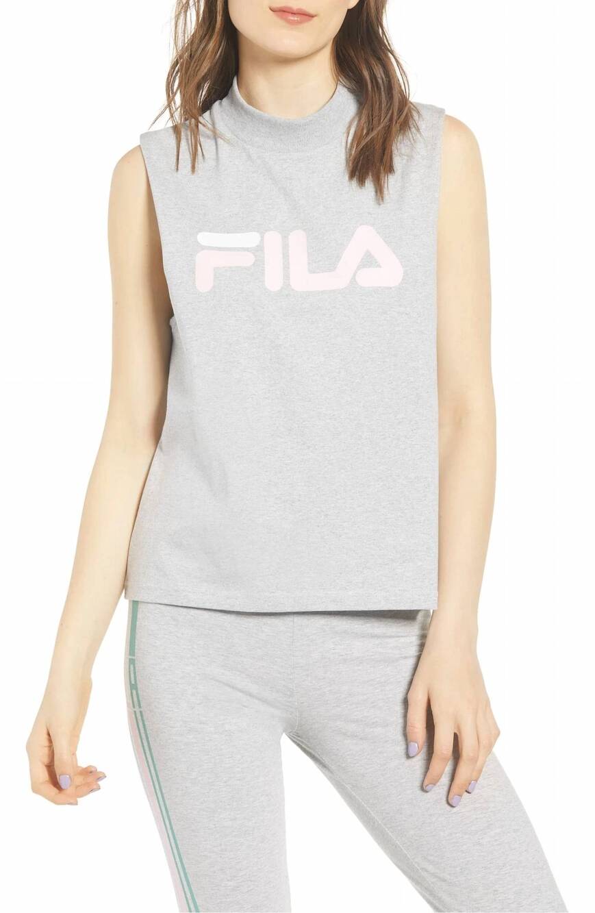 NEW FILA activewear helena logo sleeveless t-shirt in gray